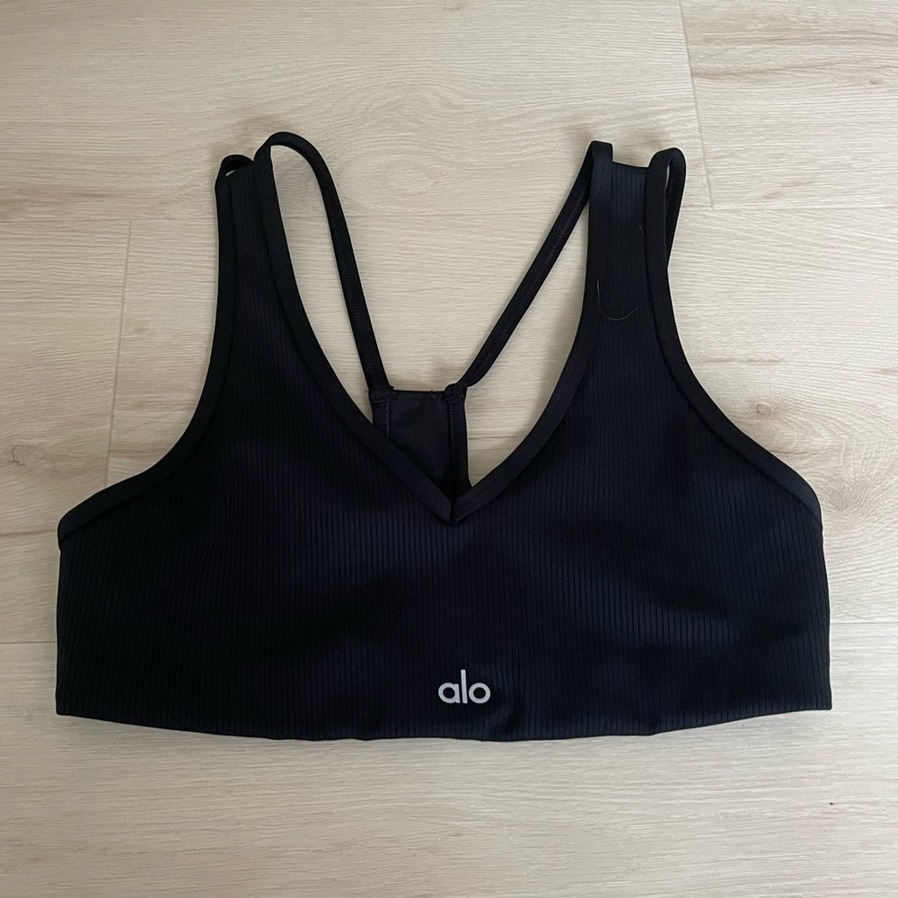 ALO Yoga Black Ribbed Sports Bra